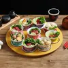 Restaurante Hot Pot Tigela Especial com Tampa Xícara de Chá Xícara de Chá de Melamina Azul e Branca Utensílios de Mesa Celebridade da Internet Caixa de Madeira de Bambu com Nove Compartimentos Prato com Compartimento para Acompanhamentos