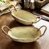 Tigela Dupla com Alça Trançada de Corda Retrô, Tigela Portátil de Cerâmica, Tigela Antiga de Grés, Louças para Venda no Atacado, Tigela para Pratos Domésticos, Tigela para Salada de Frutas