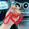 Criativo oco argila cheio de Diamante Amor chaveiro de couro corda vara strass chave do carro pingente simples fábrica de Yiwu