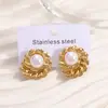 Pendientes de acero inoxidable chapados en oro de moda transfronteriza con acabado brillante, estilo vacacional de verano en la playa del océano, tachuelas de estrella de mar y concha
