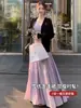 Saia de Chiffon Roxa para Mulheres, Nova Saia Evasê Emagrecedora de Cintura Alta para o Verão de 2026, Saia Versátil de Linha A Plissada de Comprimento Médio