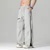 Calça de Trabalho com Zíper Lateral Masculina Verão 2026 Nova Marca Tendência Solta Reta Perna Larga Casual Longa