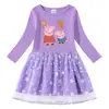 Vestido de Niña Transfronterizo Nuevo Primavera y Otoño Algodón Estampado Dibujos Animados Estrella Luna Malla Manga Larga Vestido de Princesa