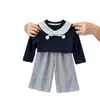 Conjunto de Dos Piezas para Niña Ningli: Sudadera con Chal Floral de Manga Larga y Pantalones Acampanados de Color Sólido, Nuevo Conjunto Casual de Primavera y Otoño para Niños