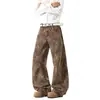 Estilo Vibe da Rua Principal Marca de Luxo Leve Tendência Design Jacquard Jeans Reto Solto Masculino Calças de Perna Larga Estampadas Tendência Tendência