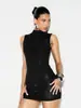 Bestseller transfronterizo europeo y americano: Minivestido bodycon sin mangas de cuello alto totalmente de diamantes, vestido de fiesta sexy y adelgazante para chicas calientes