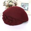 Chapéu de Lã Feminino Boina de Flor Chapéu de Inverno e Outono Chapéu Bowler Retrô Elegante Chapéu Feminino Estilo Coreano