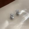 Brincos de pérola cinza de luxo leve Agulha de prata Retro elegante elegante coroa Zircon Brincos Moda brincos de alta qualidade para mulheres