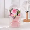 Flores Artificiais de Dia dos Namorados Transfronteiriças, Flores Simuladas, Buquê de Flores de Lã de Rosa Tecido à Mão, Caixa de Presente de PVC, Presente de Dia das Mães
