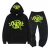 Synaword High Street Y2K Traje Europeo y Americano para Hombre Ins Tendencia Hip-Hop Sudadera con Capucha Sudadera Estampada Syna Pantalones