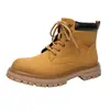 Botas Amarillas Grandes de Suela Gruesa a Media Pantorrilla Primavera/Otoño de Cuero Genuino Botas Versátiles Ropa de Trabajo para Hombre Estilo Británico Casual Doc Martens