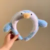 Faixa de cabeça fofa com orelhas de panda para lavar o rosto, faixa de cabeça de pelúcia de desenho animado com coroa alta para mulheres, faixa para maquiagem e lavar o cabelo, acessório de cabelo