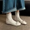 Botas finas de tacón alto con punta cuadrada y elástico en el tobillo, estilo de hada coreana, con lazo de cristal, para mujer, 2026 otoño e invierno, con plataforma interior para aumentar la altura 42