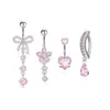 Set de 4 Piezas de Acero Inoxidable para Ombligo Transfronterizo Mariposa Flor Incrustada con Circonita Hilo Retorcido Súper Brillante Joyería para Piercing Abdominal
