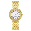Reloj superventas transfronterizo: Elegante reloj de mujer con incrustaciones de diamantes y números romanos, reloj de cuarzo con cristal, reloj estilo pulsera