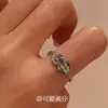 Anel aberto de ouro maciço 14k banhado com zircônia quadrada, coração de borboleta, pérola, anel simples e estiloso para o dedo indicador, joia para mulheres