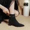 Botines de Tacón Grueso para Mujer Retro 2025 Nuevos Botas Marrones de Punta Otoño e Invierno Botas Francesas de Gamuza de Caña Media de Tacón Alto Delgadas