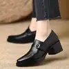 Nueva colección primavera y otoño 2026: Zapatos de cuero para mujer, de punta profunda, tacón grueso, tacón medio, cómodos y elegantes, versátiles para cualquier atuendo, con suelas gruesas
