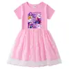Vestido de Princesa de Malla con Lentejuelas Arcoíris para Niñas, Manga Corta de Verano, Manga Larga de Primavera y Otoño, Estilo Kpop Cazador de Demonios