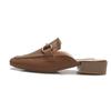Chinelo de couro genuíno de bico fechado para uso externo feminino 2022 novo salto grosso sapatos de camada única couro macio sapatos confortáveis fivela de cavalo sapatos Muller