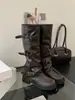 Botas de ciclismo largas de suela gruesa en color café para mujer, nuevo estilo otoño e invierno 2026, botas de caña alta apilables, botas largas ajustadas a media pantorrilla