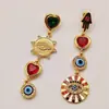 Brincos Coloridos com Franjas e Gotejamento de Óleo Estilo Francês Luxo Leve Brincos de Tarraxa Olho Vintage Brincos de Coração com Personalidade de Alta Qualidade