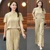 2025 Nuevo Estilo de Verano Petite Elegante Diseño Holgado Ajustado Tops de Manga Corta Pantalones de Pierna Ancha Traje de Dos Piezas para Mujer