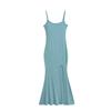 3303-24 Novo Estilo de Verão Americano Sexy Sexy com Fenda Alta Elástico Slim Fit Cobrindo o Quadril Vestido de Alça Longo Estilo Cauda de Peixe