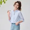 Camisa de Algodón a Rayas Verticales para Mujer de Primavera y Otoño, Manga Larga, Nuevo Estilo Primavera 2026, Blusa Sencilla de Estilo Profesional para el Trabajo, Top para Mujer