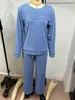 Traje de Mujer Europeo y Americano Transfronterizo Nuevo Otoño 2025 Top de Manga Larga con Cuello Redondo Pantalón Casual de Cintura Elástica Pantalón de Pierna Ancha