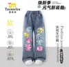 Jeans Infantil Estilo Novo Desenho Animado Tendência Meninas Primavera e Outono 2025 Calça Reta Calça Versátil para Meninas Tendência