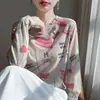 Nueva Camiseta de Punto Fina de Manga Larga con Estampado Tie-Dye de Tinta Redonda de Lyocell Tencel para Primavera y Verano Top para Mujer