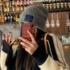 Gorro de lana pequeño con cara de mujer, estilo coreano, cálido, con protección para las orejas, tejido de punto, con cabeza grande, acolchado, de tela, a la moda, para otoño e invierno