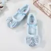 Sapatos de Veludo de Salto Alto para Meninas, Sapatos Fashion de Laço Princesa Elsa, Novo Estilo de Inverno Sapatos de Cristal com Lantejoulas para Meninas