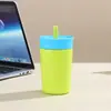 Nova Caneca Portátil Mini com Canudo Personalizável para Carro 12oz Caneca de Café Aço Inoxidável 304 Tampa de Silicone Caneca Térmica