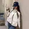 Chaqueta de Trabajo de Bloques de Color Transfronteriza Holgada con Cremallera para Mujer Otoño Petite Casual Corta Cortavientos