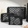 Bolsa de Maquillaje de Terciopelo con Malla y Moño, Neceser Portátil de Viaje, Bolsa para Retoques de Maquillaje Sobre la Marcha, Bolsa para Guardar Labiales