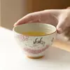 Caneca de Cerâmica Mestra Flor de Veado Cinza Vegetal Estilo Chinês Caneca de Chá Kung Fu Artesanal para Casa Caneca Individual para Degustação