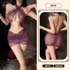 Juyou Puro Deseo Lencería Erótica para Mujer Sexy Ajustado Halter Encaje Uniforme de Secretaria Gasa Suave Falda Bodycon Conjunto de Camisón