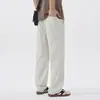 Calça casual masculina de seda gelada preta, elástica, secagem rápida, sensação refrescante, modelo novo de verão 2026, cintura elástica, calça reta folgada