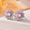 Brincos de tarraxa rosa claro e azul com zircônia cúbica em estilo japonês e coreano, brincos em formato de girassol com centros cravejados de diamantes e brincos em formato de coração - atacado de brincos de luxo de alta qualidade