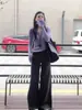 Camisa Polo Roxa Taro Francesa Gola Lapela Manga Longa Tricô Feminino Design Outono e Inverno Top Curto Slim Decote V
