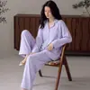 Se puede enviar directamente, manga larga de algodón puro, pantalón largo, cárdigan, pijama, para mujer, cómodo, holgado, casual, otoño, conjunto de ropa para casa, se puede usar para salir