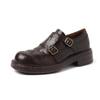 Sapatos de couro pequenos de pele de carneiro esculpidos britânicos muito artísticos 2025 primavera fundo grosso salto médio grosso sapatos únicos de couro com fivela de cinto para mulheres
