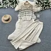 Conjunto de Suéter Feminino 2026 Outono/Inverno Novo Cardigã Solto com Zíper Manga Longa Tricô Listrado Calça Reta de Cintura Alta