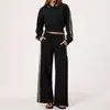Conjunto Esportivo Transfronteiriço Outono Inverno Moda Feminina Casual com Capuz Bloco de Cores Zíper Manga Longa Moletom Calça de Moletom Conjunto de Duas Peças 3005