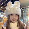 Suave y Lindo Sombrero de Felpa con Orejas de Conejo para Mujer, Cálido y a Prueba de Frío para Invierno, Protección para las Orejas, Sombrero de Punto de Dibujos Animados para Adelgazar la Cara