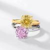 Anillo Transfronterizo Circonio Color Corte Rosa Milenio Plata S925 Engaste Cuatro Garras Circonio Anillo Abierto para Dedo Moda Simple