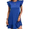 Nueva minifalda de color liso con textura de cintura alta en línea A para mujer 2026 Moda europea y americana vestido juguetón con mangas acampanadas para mujer