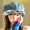 Boina de Sarja com Aba Dobrável para Mulheres, Novo Estilo Coreano Primavera/Verão 2026, Chapéu Octogonal para Cabeça Grande, Chapéu de Artista Emagrecedor
